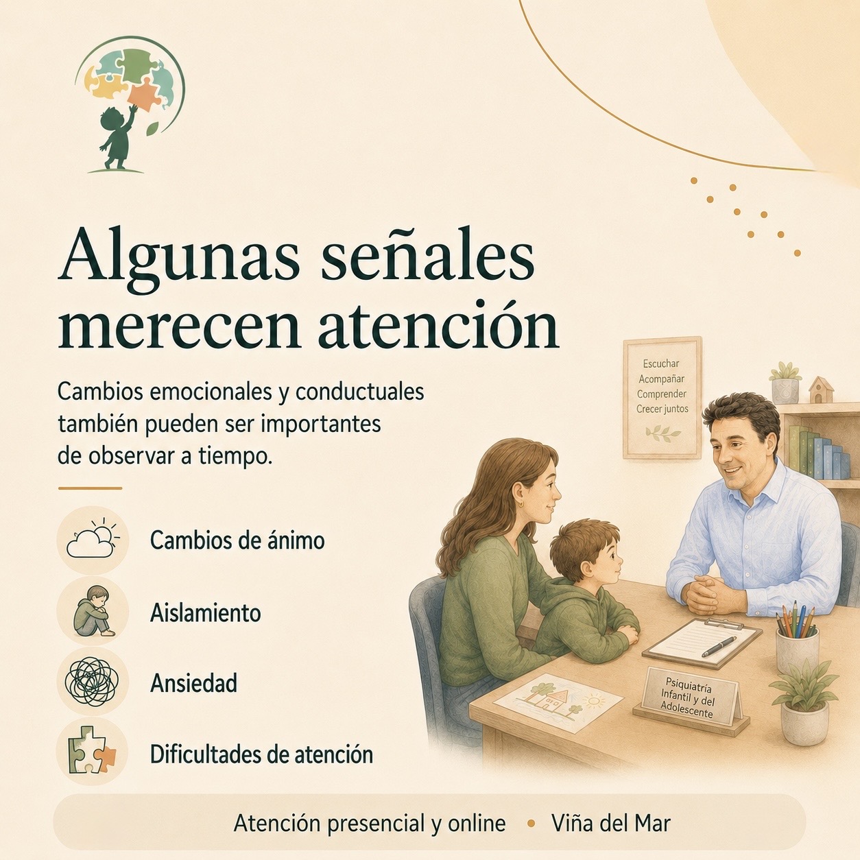 Señales de salud mental en niños y adolescentes que merecen atención: cambios de ánimo, aislamiento, ansiedad y dificultades de atención — Dr. Denis Gómez Recabarren, psiquiatra infantil Viña del Mar